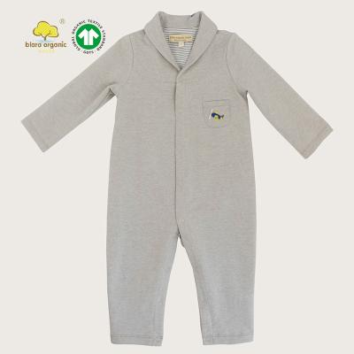 China Comfotable Toddler Organic Single Onesie GOTS Certified All Over Gray Collar Button Baby Romper Set for sale