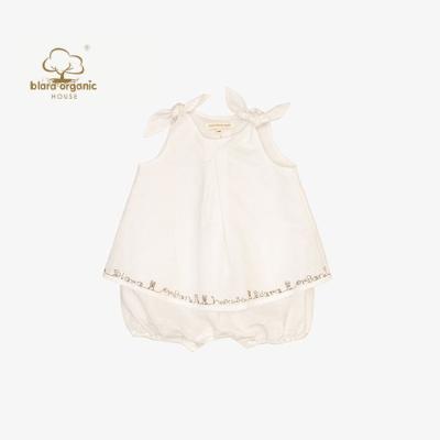 China Eco-Friendly Newborn White Summer Dress Adjustable Strap Baby Canvas Rompers Rompers With Detachable Button Jumpsuit for sale