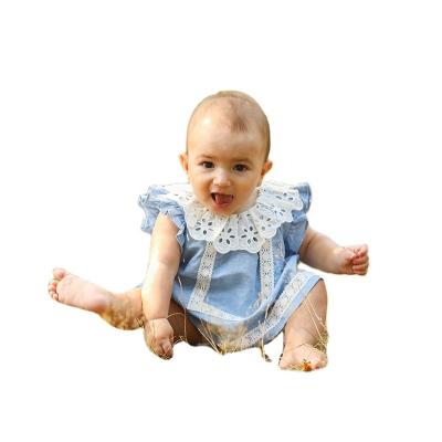 China Cheap Newborn Baby Summer Clothing Set Breathable Canvas Sleeveless Lace Decorate Skirt Jumpsuit With Snap Button for sale