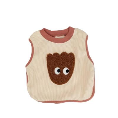 China Baby Cartoon Bear Latest Design Rib Cotton Button Vest Soft Autumn Popular Cute Unisex Warm Vest for sale