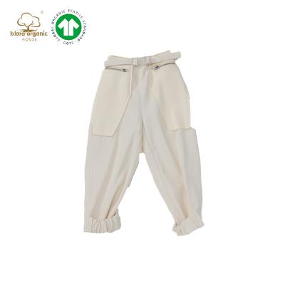 China 100%Organic Breathable Canvas Unisex Kids 2-12years Ambient Blara Nature Color Custom Cargo Pants With Elastic Leg for sale