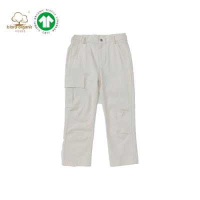 China Sustainalbe Fashion Winter Baby Canvas Long Trousers Kid Boy Organic White Cotton Woven Pants With 2 Pockets for sale