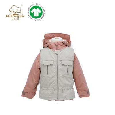 China Sustainable Waterproof Organic Cotton Padded Two Piece Outerwear Set Little Girls School 12 Years Winter Vest+Coat Canadian Size for sale