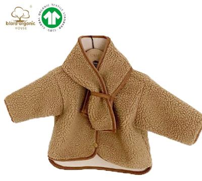 China Blara 100%Organic Cotton Sustainable Fluffy Coat OEM Clothing Teddy Fleece Warm Infant Kids Coat With Scarf For Cool Winter for sale