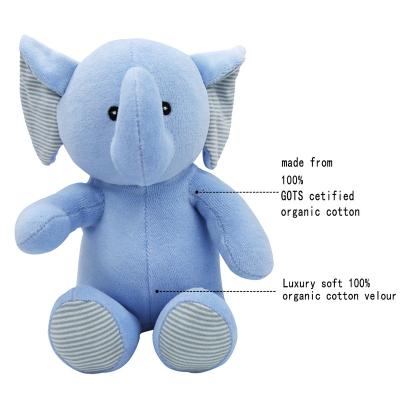 China Comfotable Cotton Baby Plush Toys Dolls Elephant Organic Cheap Custom Animal Stuffed Toy Baby Love Blue Funny Plush Toys for sale