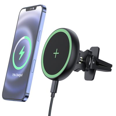 China Magnetic Wireless Charger Phone 15W QC3.0 Car Charging Stand with Magsafe Car Fast Wireless Charger for sale