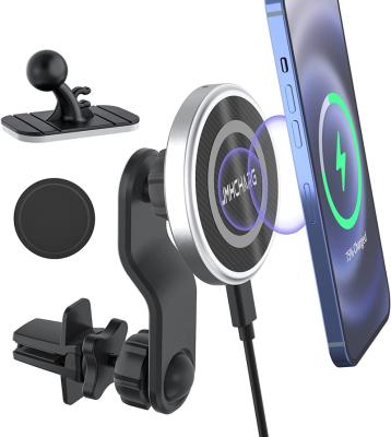 China Adjustable Speed ​​Car Magnetic Wireless Charger 15W Portable Fast Charging Wireless Charging Mount For Iphone 12 and 13 Series for sale