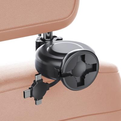 China Mini Portable Car Retractable Cable Charging Box 3 In 1 Type C Charger Cord Station Car Headrest Backseat Mobile Phone USB Fast Charger for sale