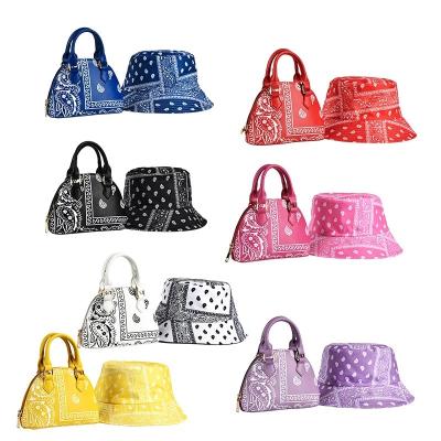 China New Newspaper Used Fashion Bandana Cross - Body Handbags 2021 Small Purse Handbags For Women Ladies Cashew Flower Bucket Hats And Purse Set for sale