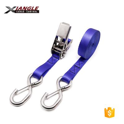 China 304 Stainless Steel Truck Hook Polyester Strap 1inch Polyester Ratchet Tie Down Heavy Duty Straps With S Hook With Keeper for sale