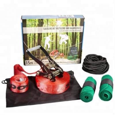 China Custom printed polyester rack slackline set playline kit kids pro walk line with training line tree protectors for sale