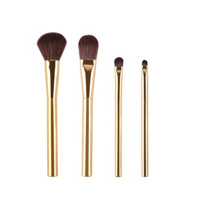 China Angular Blush Portable Wholesale 4pcs Gold Makeup Brush With Cosmetic Brush Bags Private Label Make Up Brush Set for sale