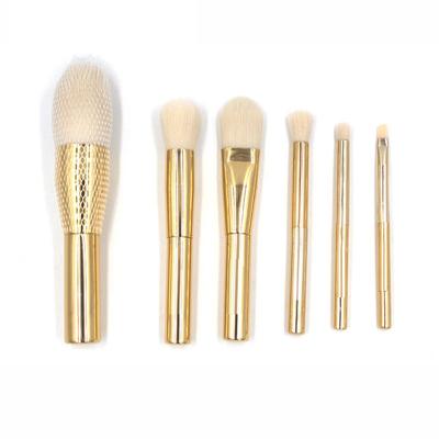 China Angular Blush High Quality Makeup Brush Set OEM Logo Free Custom Gold Handle Samples 6 Pcs Travel Makeup Brushes Kit for sale