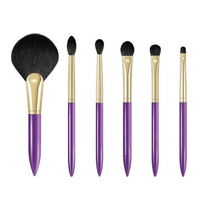 China Angular Blush OEM ODM Professional Travel Makeup Brush Set 6 Pieces Goat Hair Bristle Natural Wood Handle Purple for sale