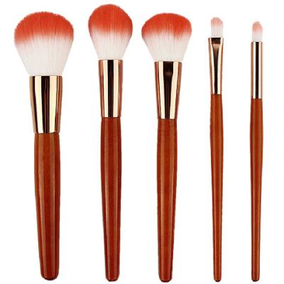 China Angular Blush Private Label 5 Piece Travel Makeup Brush Set Portable Face Powder Blusher Cutout Brushes Makeup for sale