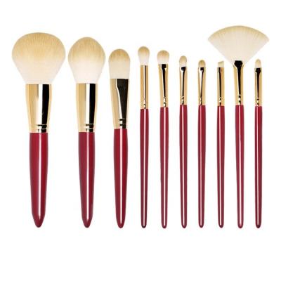 China Angular Blush Private Logo Red Soft BSF Hair Cruelty Free Travel 10pcs Professional Face Brushes Makeup for sale