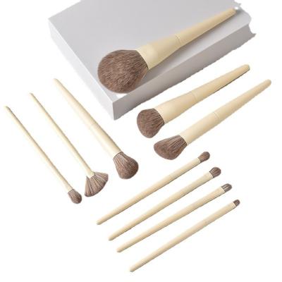 China Angular Blush 10 Pieces Beige Color Soft Synthetic Hair Makeup Brush Set With Case Blush Highlight Powder Brush for sale