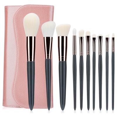 China Angular Blush Custom Logo 10 Piece Travel Makeup Set Brush With Pink Makeup Bag Imitator Goat Hair Cosmetic Brush for sale