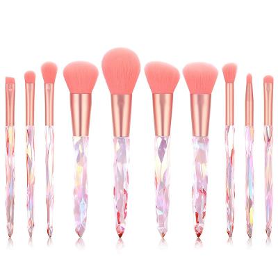 China Angular Blush Colorful Acrylic Handle Cosmetic Brushes With Bag 10 Pieces Fashion Bling Shiny Makeup Brush Set for sale