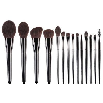 China Angular Blush Synthetic Hair 14pcs Facial Make Up Face Makeup Brush Set Wholesale Private Label Makeup Brushes for sale