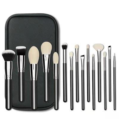 China Angular Blush Premium Quality 15 Pieces Goat Hair Cosmetic Makeup Brushes Natural Private Label Makeup Brush Set for sale