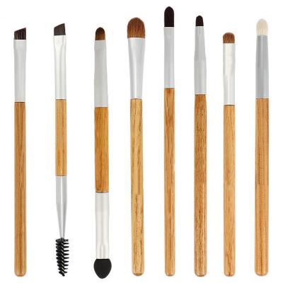 China Angular Blush Logo Timber Handle Custom 8 Pieces Natural Hair Eye Makeup Brush Set Angle Brush For Eyebrows for sale