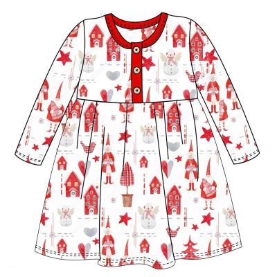 China Christmas Baby long sleeve girls dresses christmas printing clothing children outfits girl dress for sale