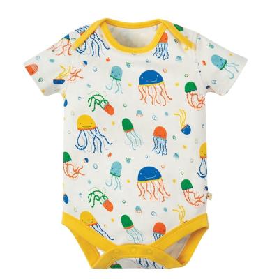 China Unisex 100% Cotton Custom Printing pattern Solid Color Short Sleeve Baby Summer Rompers Baby Rompers for sale