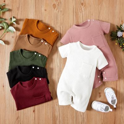 China Custom Design Cotton Baby Clothes Baby Boy Romper Rib Knitting Unisex Onesie Short Sleeve Soft Clothes Baby Bodysuit for sale