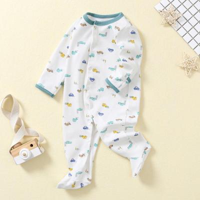 China In stock Fold Hand and Snap Feet Design 100% Cotton Baby Romper Jumpsuit Baby Onesie Pajama for sale