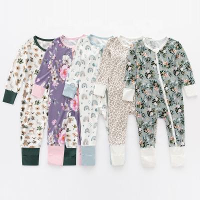 China In Stock 2023 Bamboo Viscose Baby Sleep Rompers Organic Bamboo Baby Romper Newborn Reverse Zipper Jumpsuit Toddler Zip B for sale