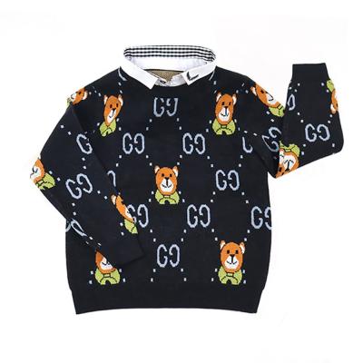 China baby sweater Solid color with woven collar popular boys' and girls' tops Knitted long sleeve children's sweater for sale