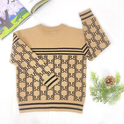 China Knitted Cotton letter stripe pattern Ribbed hem Baby Boy kids Wear Pullover Sweater for Winter for sale