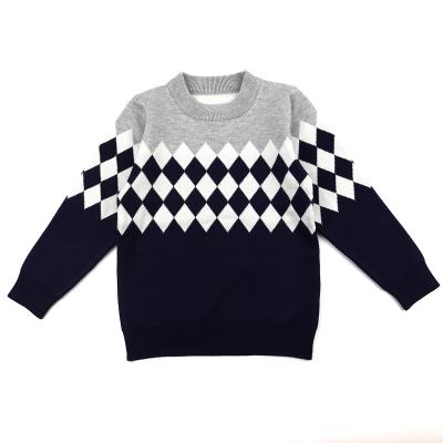 China Custom Knitted Cotton Yarn diamond pattern Baby Boy Winter Wear Pullover and Sweater for Kids for sale