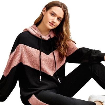 China New JBeiL Fleece Anti-wrinkle Sherpa Hoodie Custom Logo Pattern Color Block Pullover Hoodies About Women for sale