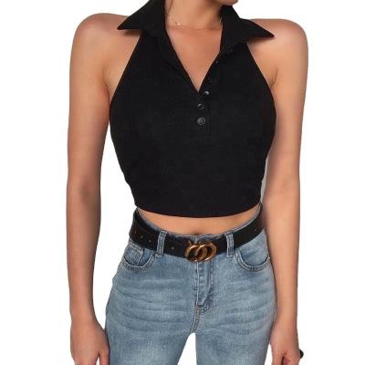 China Anti-pilling JBeiL Wholesale Women's Summer 2021 Fashion Rib Knit Top Halter Neck Crop Top for sale