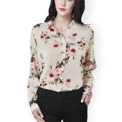 China JBeiL Anti-pilling Chiffon Vintage Floral Print Blouse Anti-pilling T-shirt Silk Print Silk Sheer Custom Made Shirt for sale