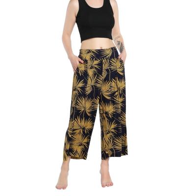 China JBeiL Breathable Summer Women Elastic Waist Pants Beach Long Loose Casual Wide Leg Pants With Pockets for sale