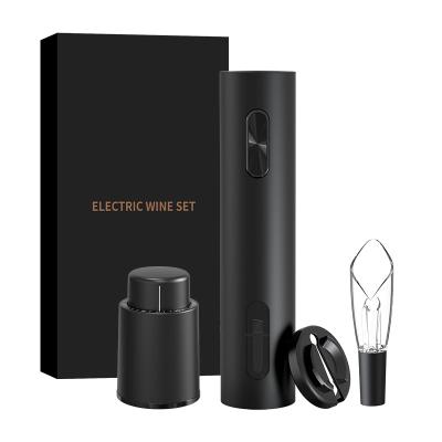 China Viable New Design Rechargeable Electric Wine Bottle Opener Black Gift Box Wine Corkscrew Wine Stopper Pourer Set With Foil Cutter for sale