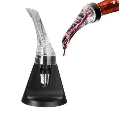 China Sustainable Design Decanter Olecranon Wine Aerator Pourer Mini Aerator Spout With Holding Acrylic Base for sale