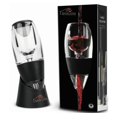 China Sustainable Aerator Red Wine Pourer With Holding Base Acrylic Decanter Wine Pourer With Filters Wine Dispenser With Gift Box for sale