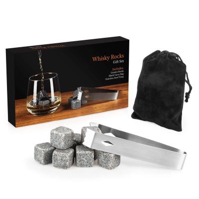 China Natural Whiskey Stones Reusable Ice Cubes Chilling Stones Whiskey Wine Rock Gift Set Includes Carry Bag and Stainless Steel N/M Tongs for sale