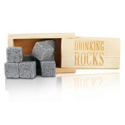 China Natural Whiskey Stones Reusable Ice Cubes Cooling Stones Whiskey Wine Rock With Wooden Box Drinking Rocks N/M for sale