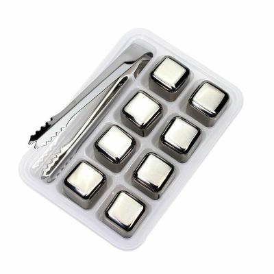 China Reusable Metal Ice Cube Cooling Stones Stainless Steel Ice Cube 8-Pieces with N/M Stainless Steel Ice Tongs for sale