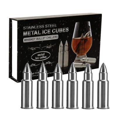 China Bullet Shaped Whiskey Stones Reusable Metal Ice Cube Cooling Stones Stainless Steel Ice Cubes Set With Ice Tong Gift Box N/M for sale