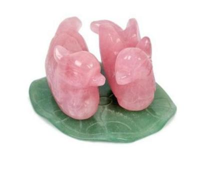 China High Quality Tangerine Duck Carved China Fengshui Rose Quartz Jade Animal Figurine for sale