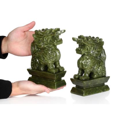 China China Hand Carved Animals Chilin South Gemstone Jade Carvings Medium Size for sale