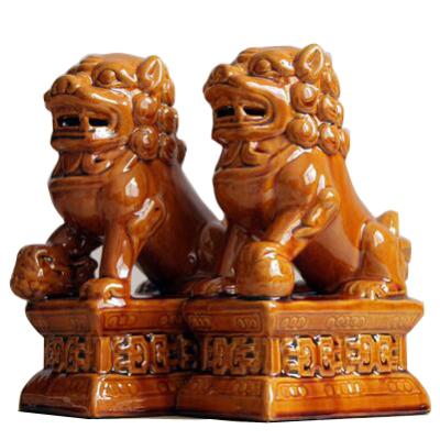 China Chinese Yellow Fu Lion Home Fengshui Foo Dog Of China Ceramic Color Craft for sale