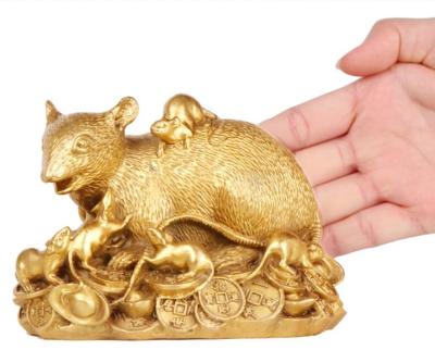 China China Zodiac Wealth Wealth Silver Yuanbao Mouse Rat Family Pure Brass Copper Statue for sale