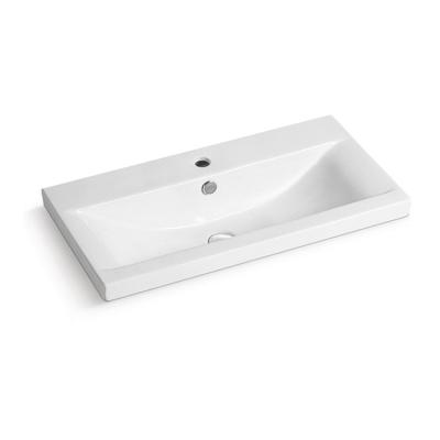 China Hot Selling High Performance Edge Countertop Easy Clean Slim Bathroom Design Ceramic Cabinet Basin for sale